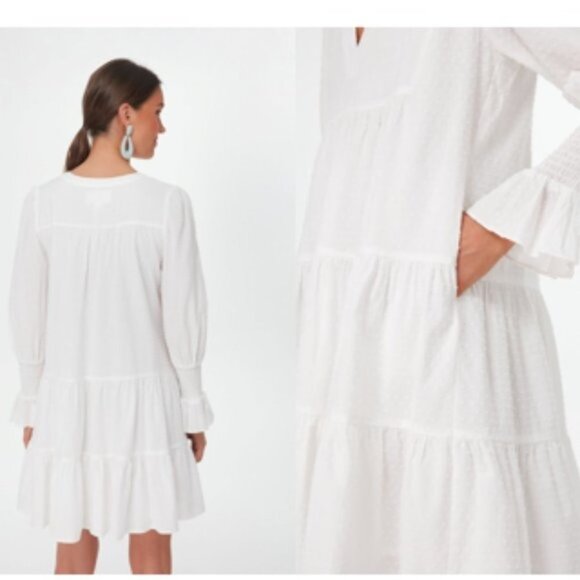 Pomander Place | NEW White Swiss Dot Kenzo Long Sleeve V-Neck Mini Dress Size S - Picture 2 of 11